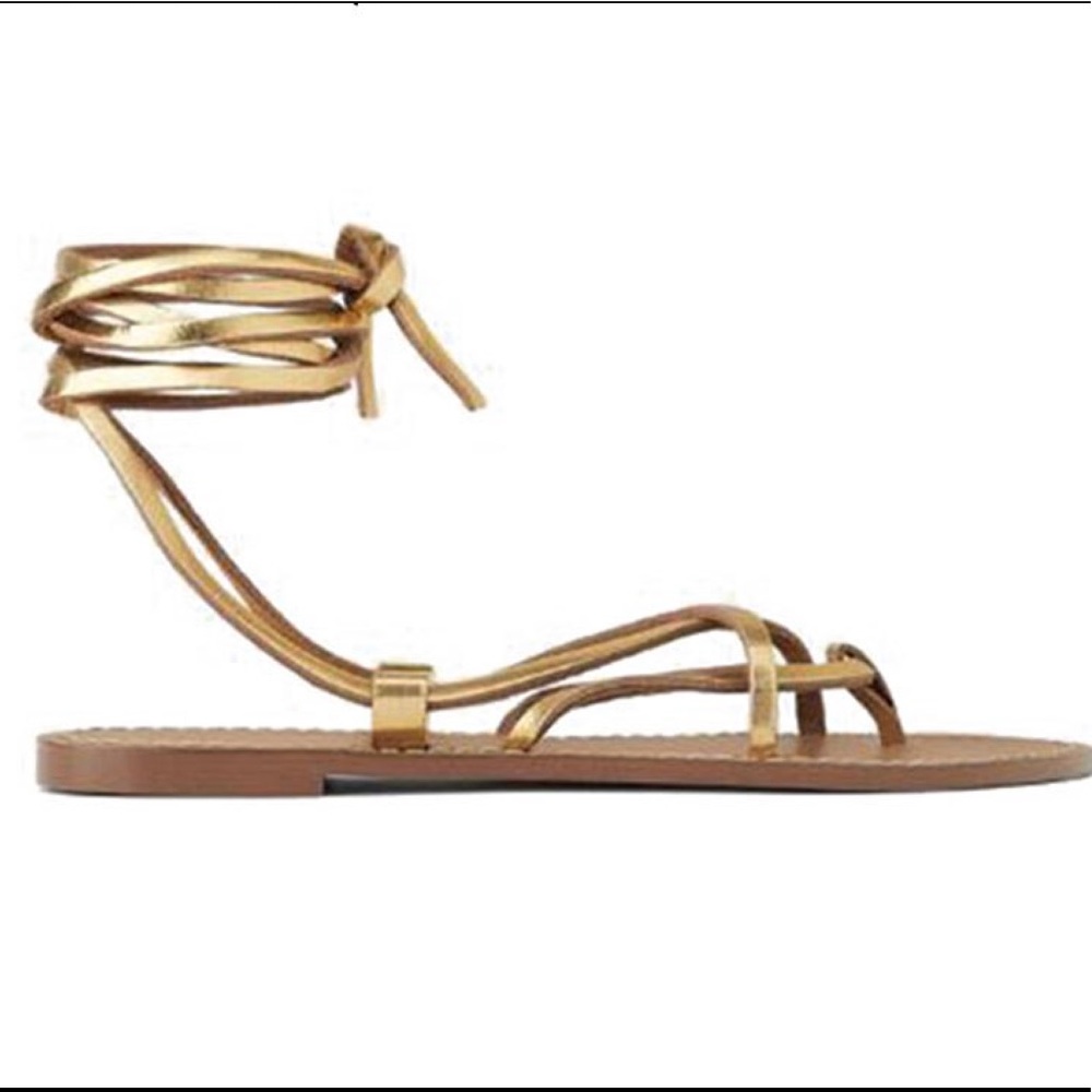 Zara Gold Leather Gladiator Sandals, Size 40